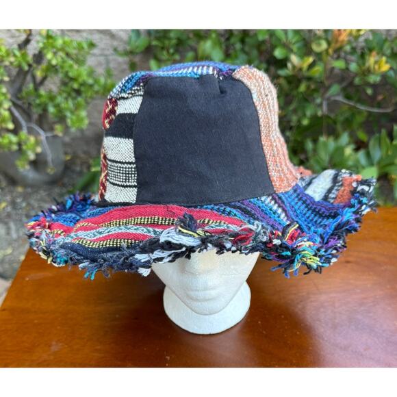 Made in Nepal Handmade Hemp Patchwork BOHO Hippie Hat Womens One Size - Picture 1 of 7